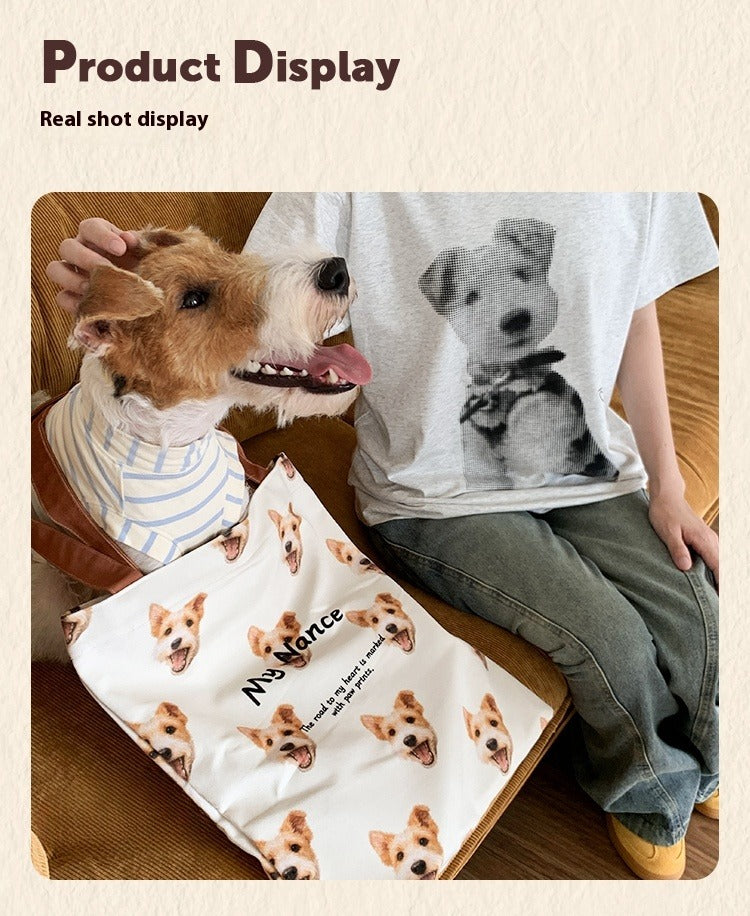 Personalised Pet Canvas Tote – Adorable Cat or Dog Face Print with Name, Customisable Gift Bag for Animal Lovers & Everyday Use