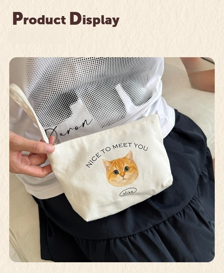Custom Pet Clutch Bag for Women – Personalised Canvas Pouch with Your Pet’s Name or Photo | Stylish Organizer for Daily Essentials