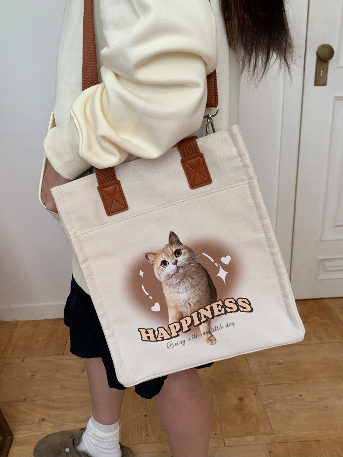 Custom Pet Canvas Tote Bag – Personalised Square Shoulder & Handbag with Cat or Dog Photo | Large Capacity Multi-Purpose Gift for Pet Lovers