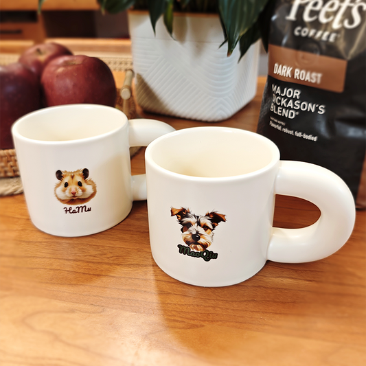 Personalised Pet Illustration Mug – Cute Custom Ceramic Cup with Dog, Cat, or Small Animal Face and Text – Great for Coffee, Tea or Cocoa