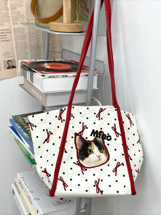 Custom Pet Shoulder Tote – Personalised Cat or Dog Illustration Bag, Creative Birthday Gift for Animal Lovers