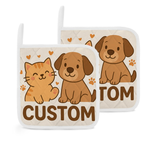 Custom Pet Pot Holders – 1 Pair of Insulated Heat Pads, Personalised with Your Pet’s Face, Perfect Gift for Dog & Cat Lovers