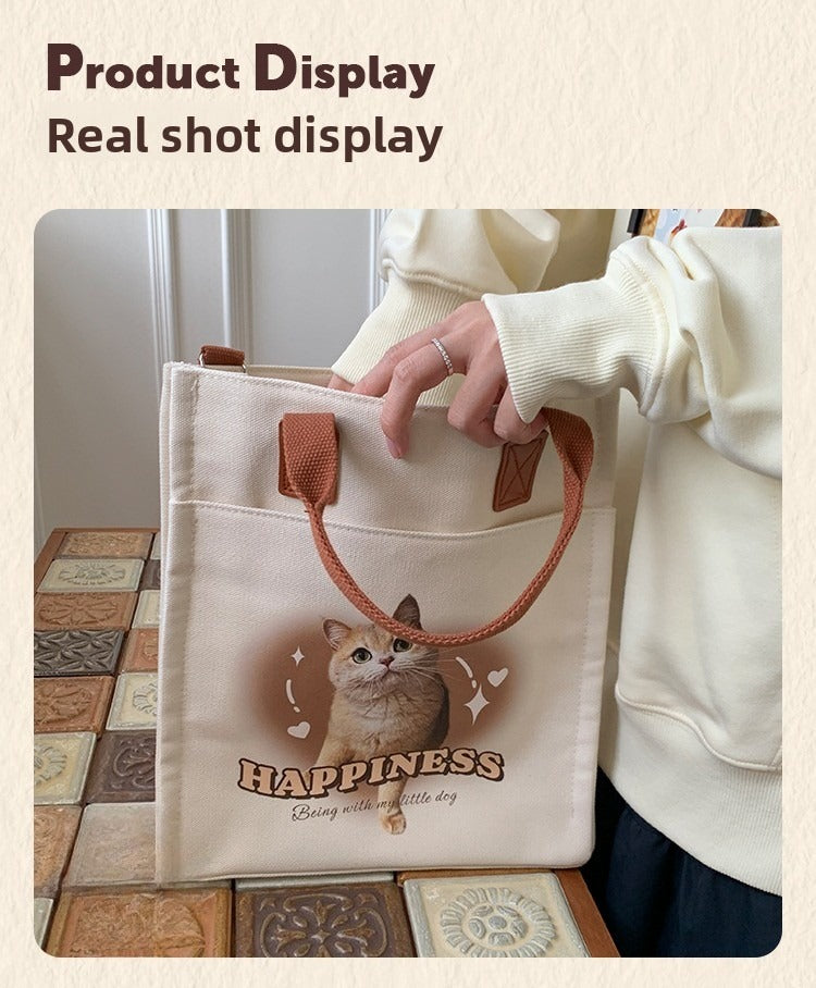 Custom Pet Canvas Tote Bag – Personalised Square Shoulder & Handbag with Cat or Dog Photo | Large Capacity Multi-Purpose Gift for Pet Lovers
