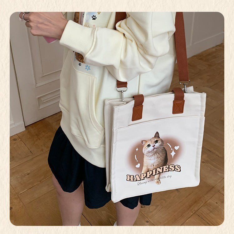 Custom Pet Canvas Tote Bag – Personalised Square Shoulder & Handbag with Cat or Dog Photo | Large Capacity Multi-Purpose Gift for Pet Lovers