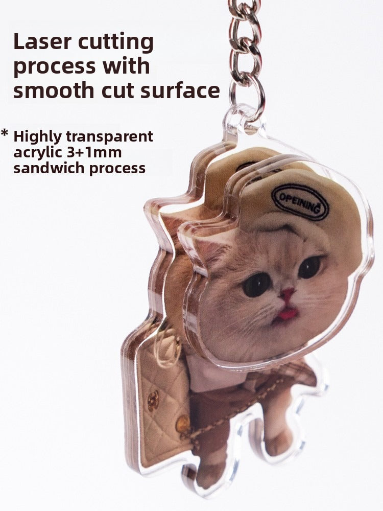 Acrylic keychain with a cat design on a white background